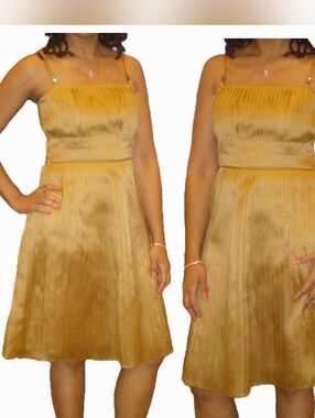 Laundry By Shelli Segal Gold Pleated Silk Formal Dress
